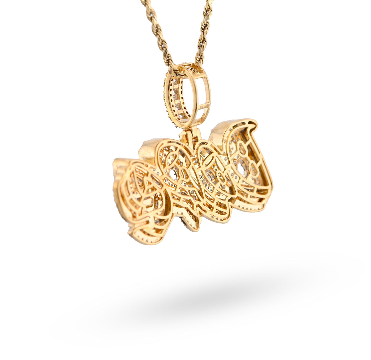 10K Yellow Gold 3.75CT "DOPE" Custom Natural Diamond Round/Baguette Pendant 1.9" Charm — view 8