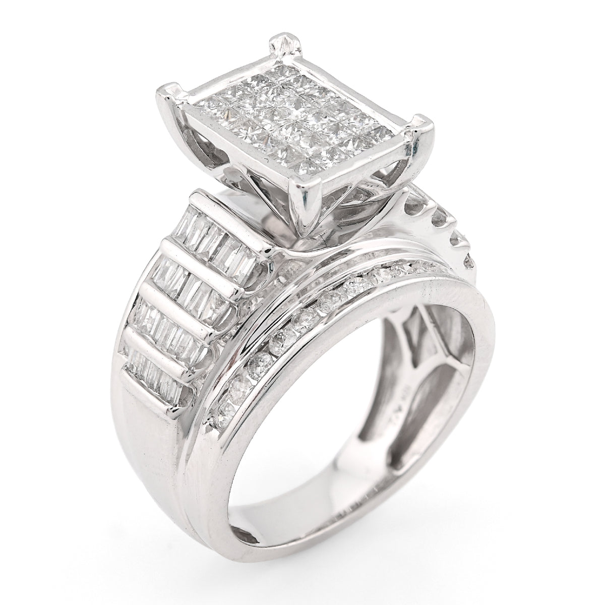 10K White Gold 2CT Natural Diamond Princess/Round/Baguette Rectangular 12.6MM Women Wedding Ring — view 7