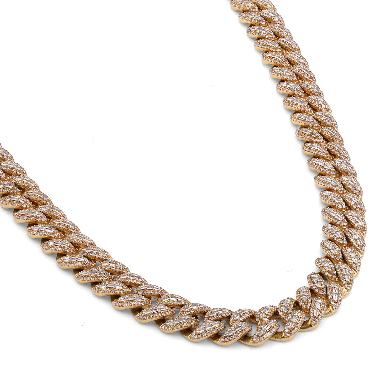 10K Yellow Gold 10.22CT Natural Round/Baguette Diamond 8MM Cuban Link Chain 22" Men Women Necklace — view 9