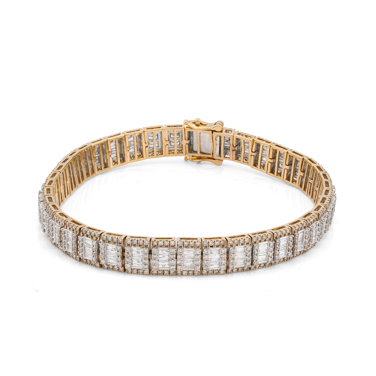 10K Yellow Gold 5.75CT Natural Diamond Baguette Centre Row Rectangular Link Tennis Bracelet