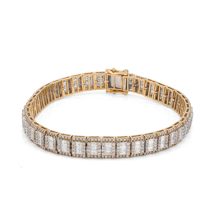 10K Yellow Gold 5.75CT Natural Diamond Baguette Centre Row Rectangular Link Tennis Bracelet