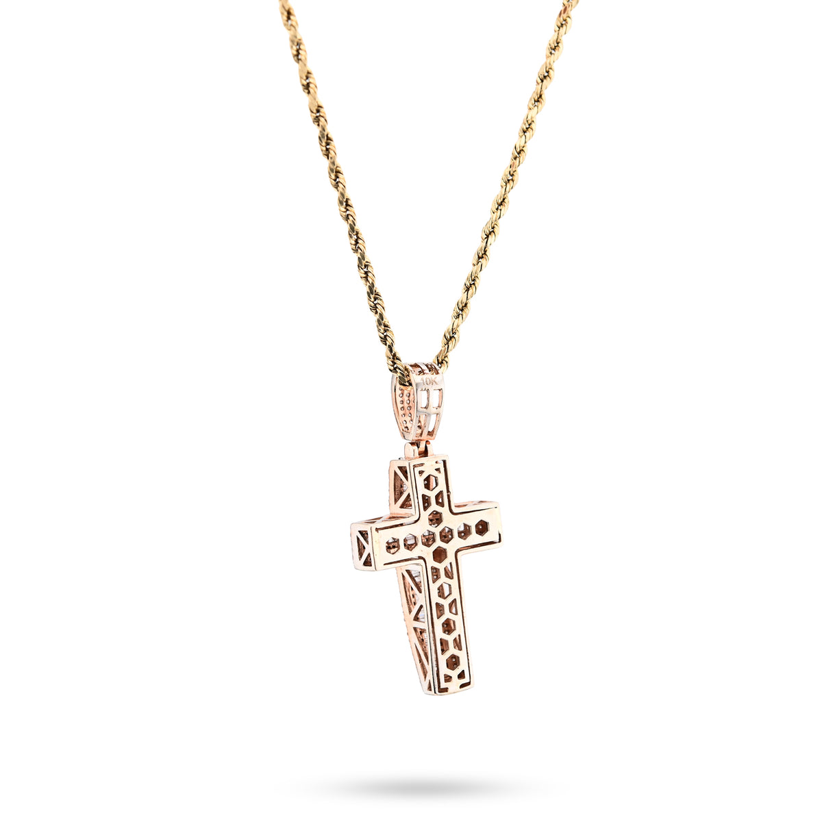 10K Rose Gold 2 CT Round & Baguette Natural Diamond Cross Religious Pendant 5.9 g Men Charm — view 3