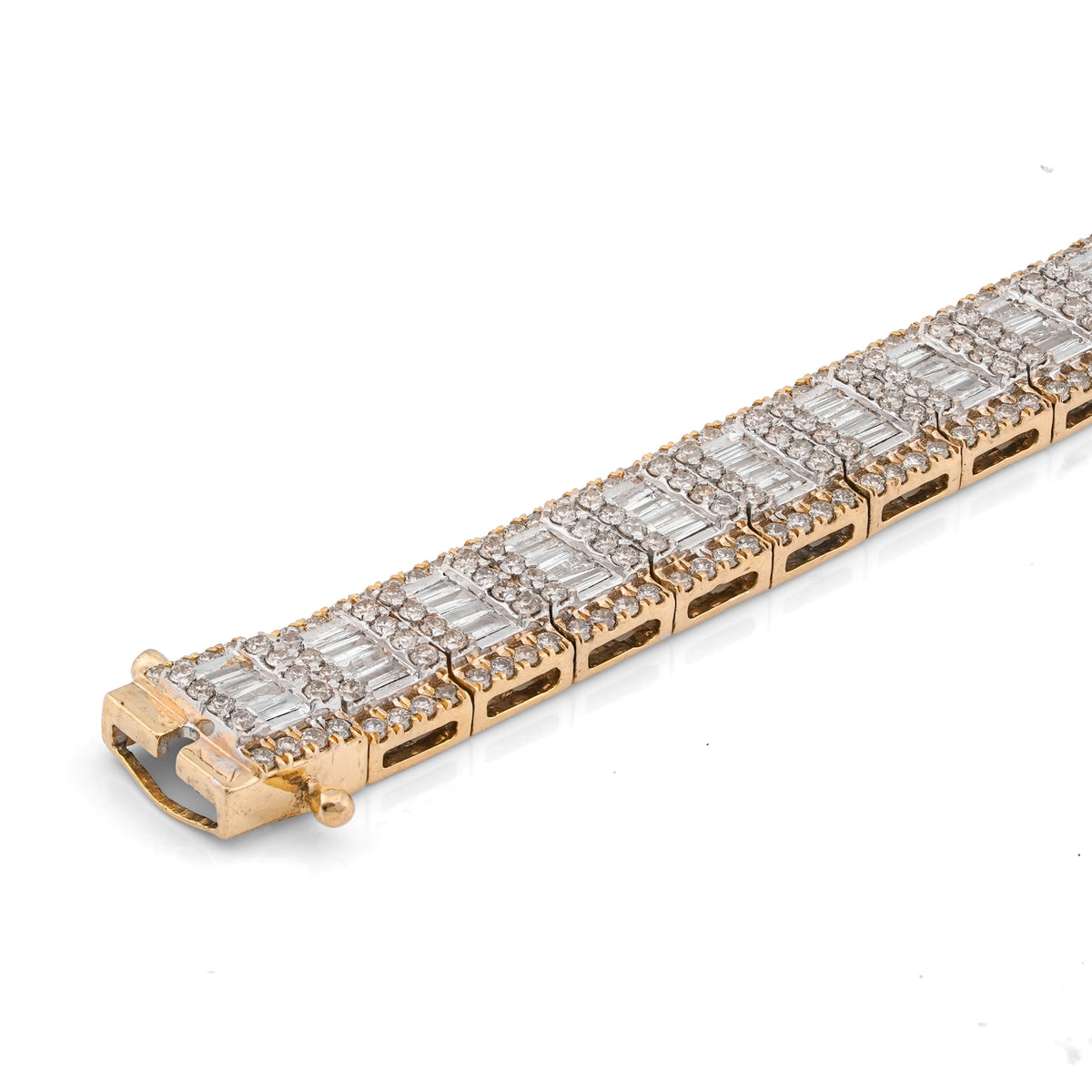 10K Yellow Gold 5.75CT Natural Diamond Baguette Centre Row Rectangular Link Tennis Bracelet