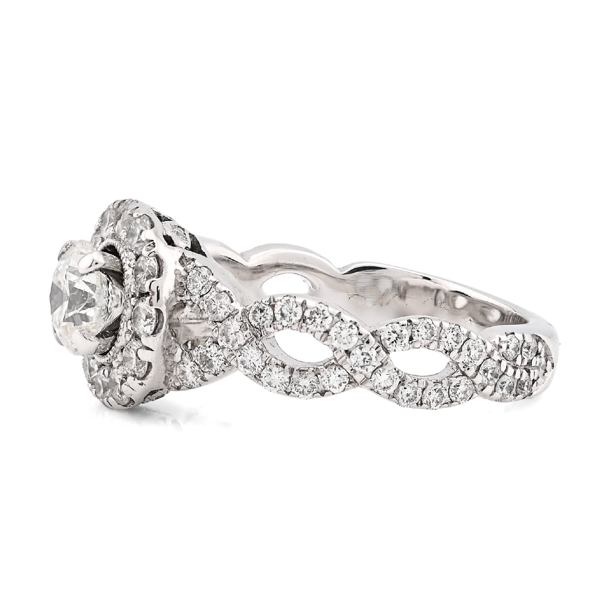 14K White Gold Women 2CT Round Solitaire Natural Diamond Infinity link Wedding Ring — view 2