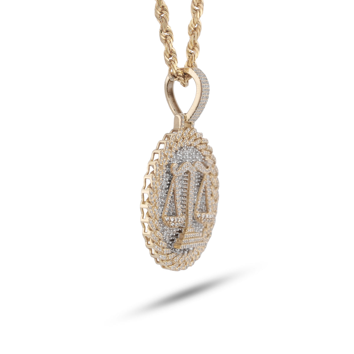 Libra Scale Cuban Link Edge Charm Baguette/Pointer 1.9ct Natural Diamond 10K Gold Men Women Pendant