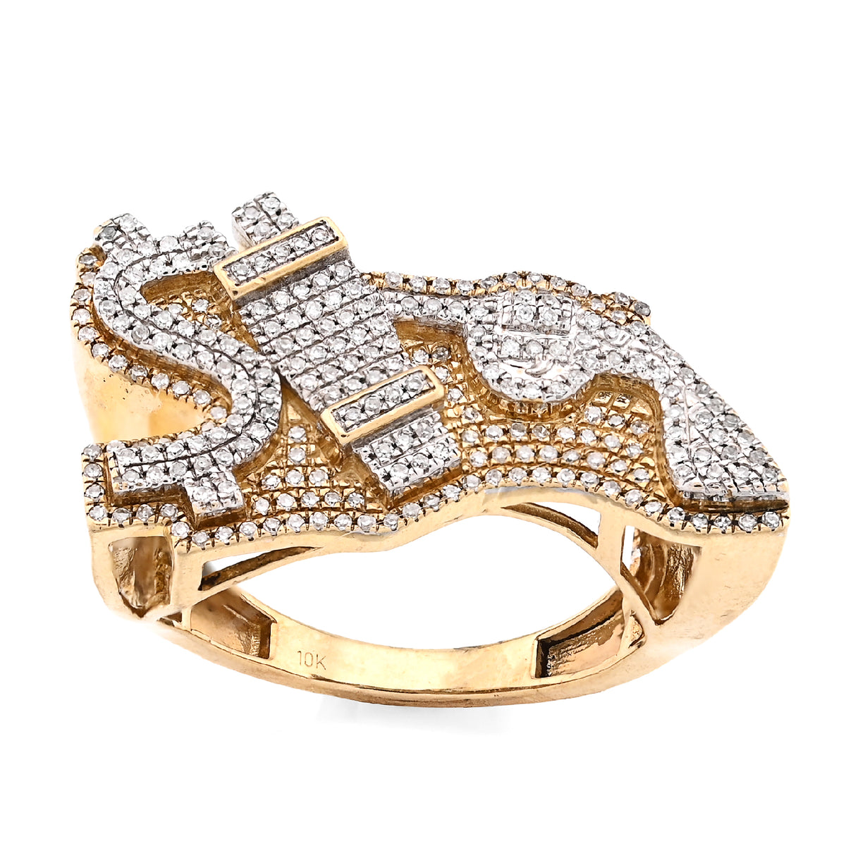 10K Yellow Gold 1.05CT "$", "Electric Plug", "Gun" Men Custom Natural Diamond Ring — view 2