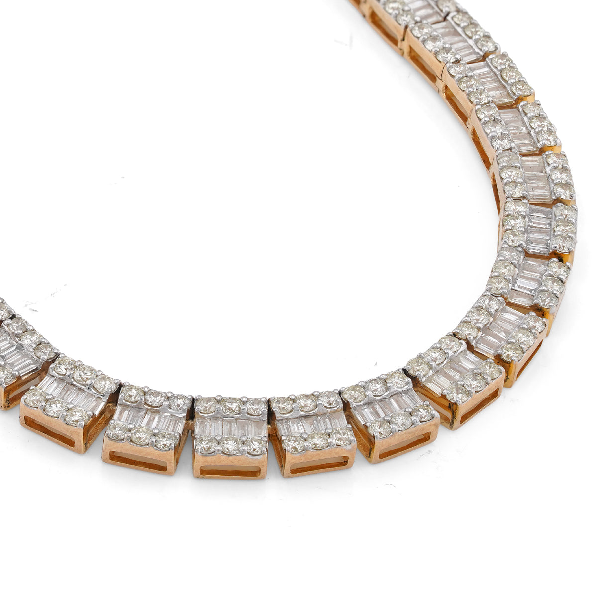 10K Yellow Gold Natural Diamond Round/Baguette Centre Row 22CT Tennis Chain 20" Men Necklace — view 10