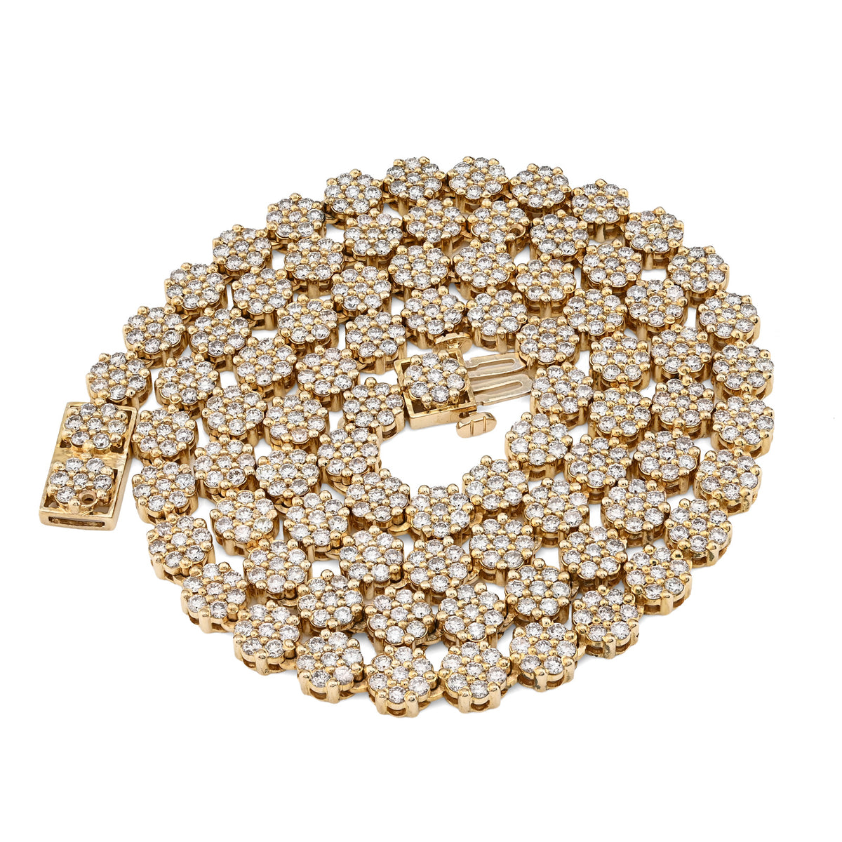10K Yellow Gold 16 CT Natural Diamond Flower Setting Tennis Chain 22" Mens Necklace — view 9