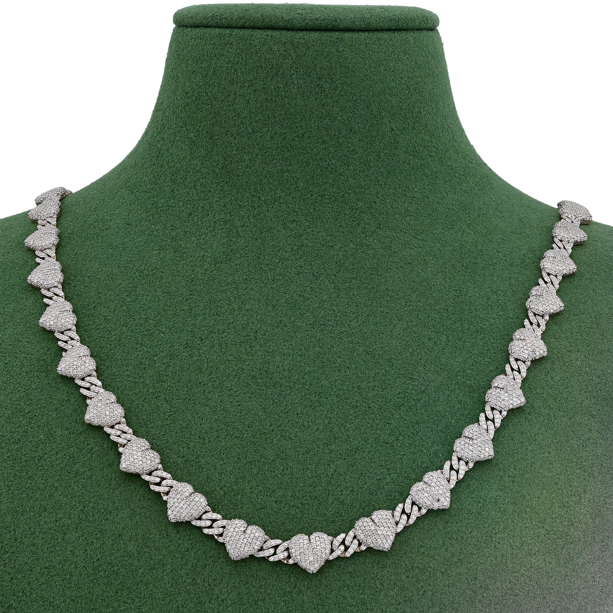 Heart Cuban Link Necklace 14CT Natural Diamond 10K Yellow Gold 20" Women Chain — view 2