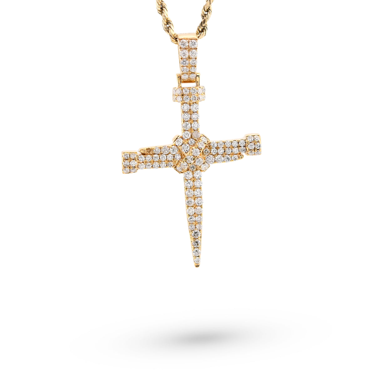 10K Yellow Gold 1.5CT Nail Cross Pendant Natural Diamond Men Women Charm 49.5MM — view 2