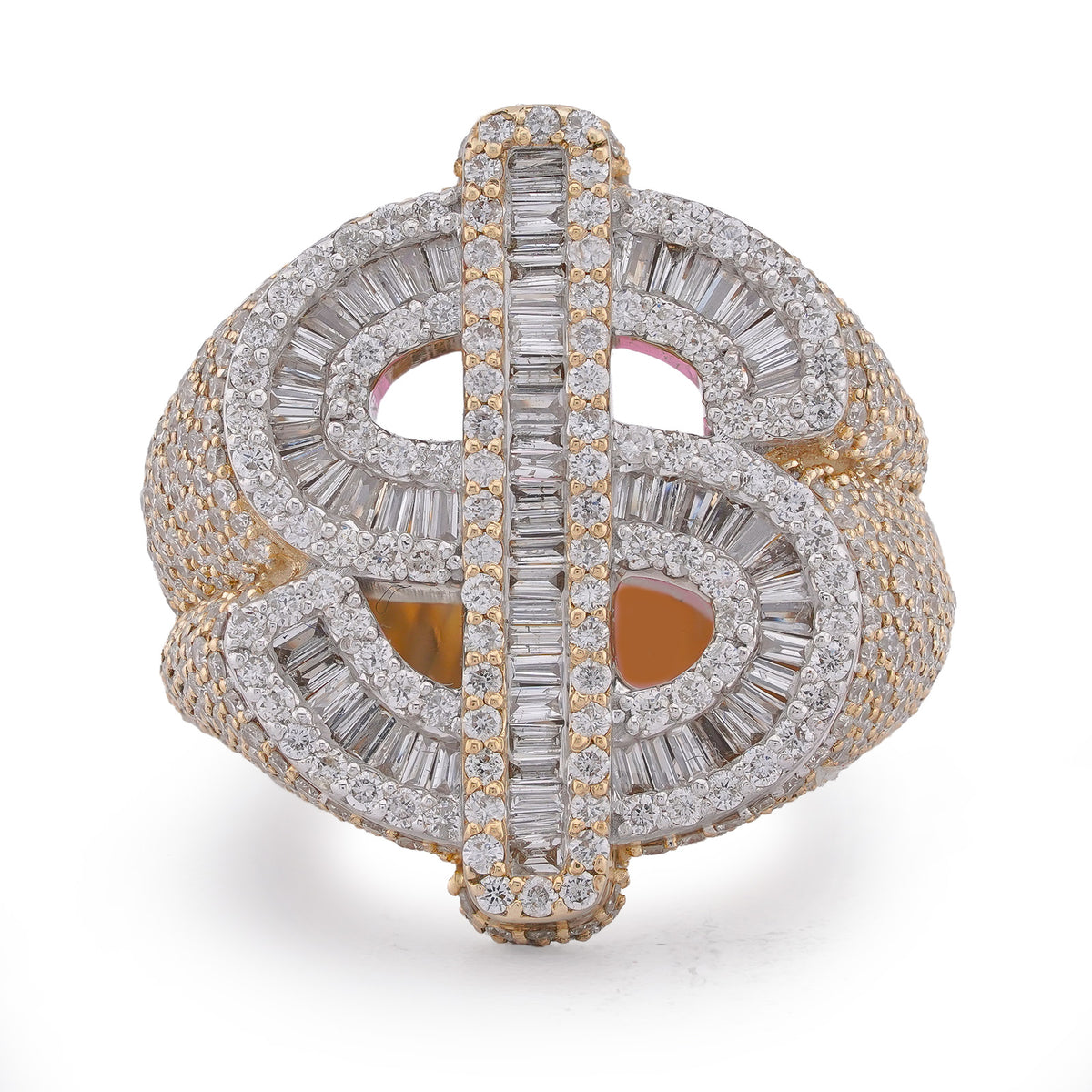 Dollar Sign Ring Baguette/ Round 3.3CT Natural Diamond 10K Gold Men Ring