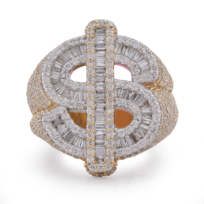Dollar Sign Ring Baguette/ Round 3.3CT Natural Diamond 10K Gold Men Ring