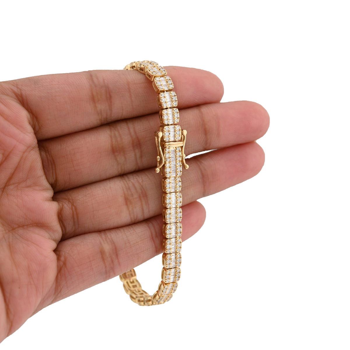 10K Yellow Gold 2.97CT Natural Diamond Round/Baguette 5MM Tennis Bracelet 7" — view 9