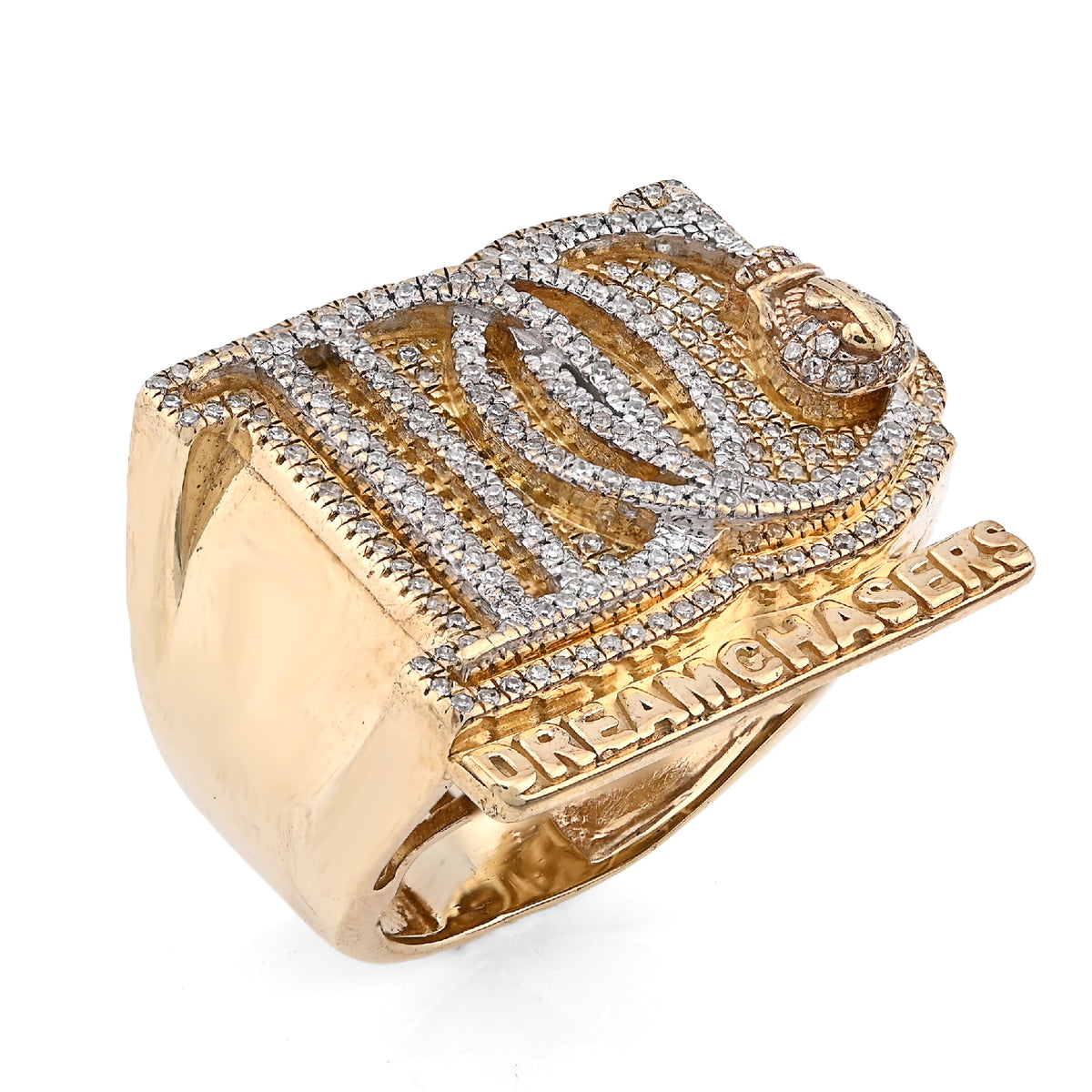 10K Yellow Gold 1.38CT Dream Chasers Initial Natural Diamond Money Bag Men Pinky Ring — view 3