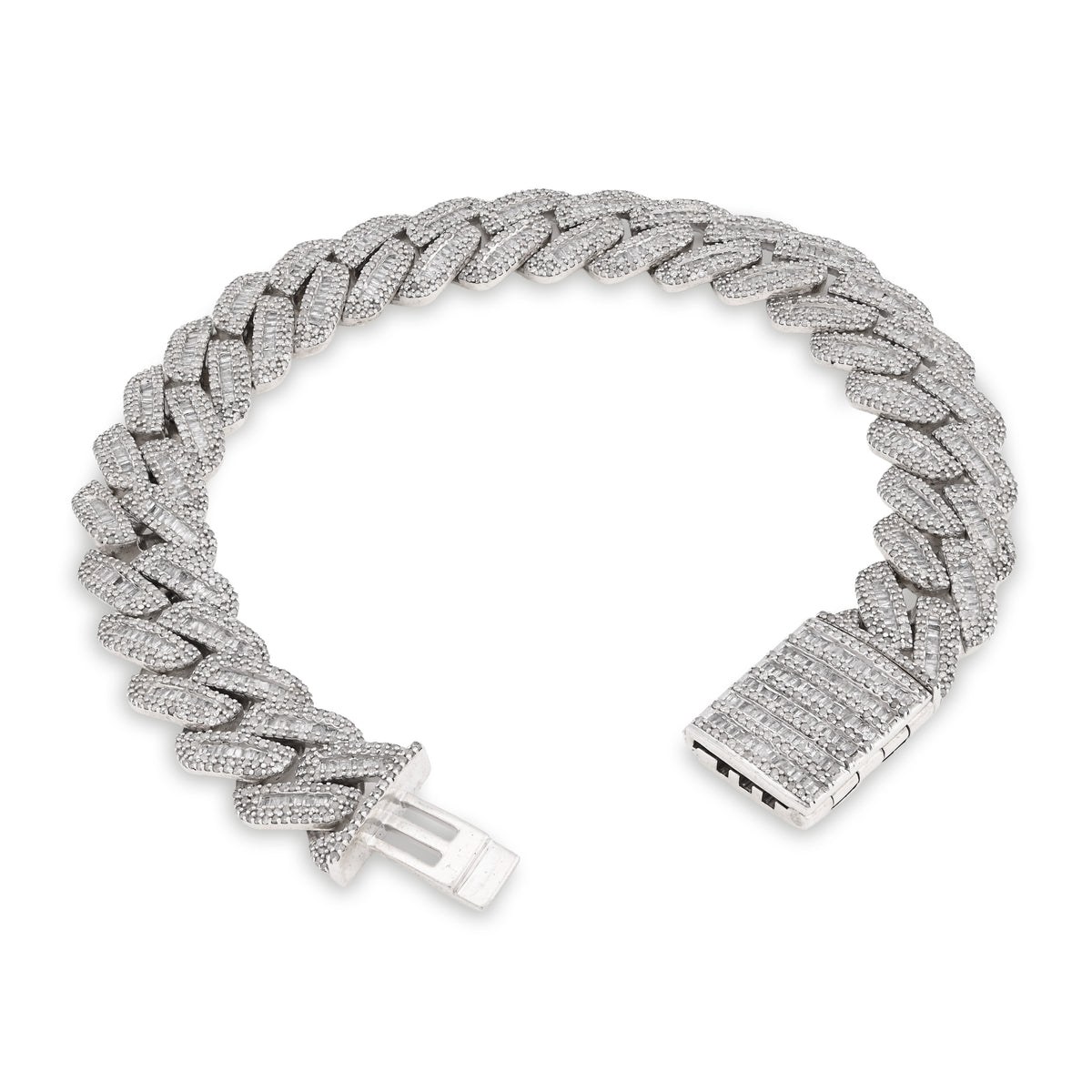 925 SS 9CT Natural Diamond Round/Baguette 12.5MM 8" Cuban Link Men Bracelet 45.7g — view 1