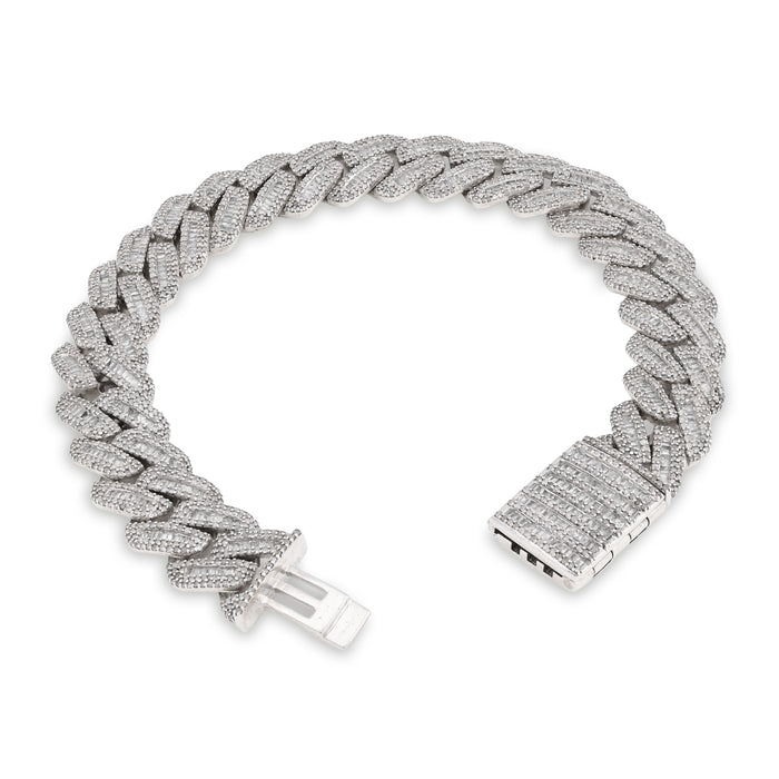 925 SS 9CT Natural Diamond Round/Baguette 12.5MM 8" Cuban Link Men Bracelet 45.7g — view 1