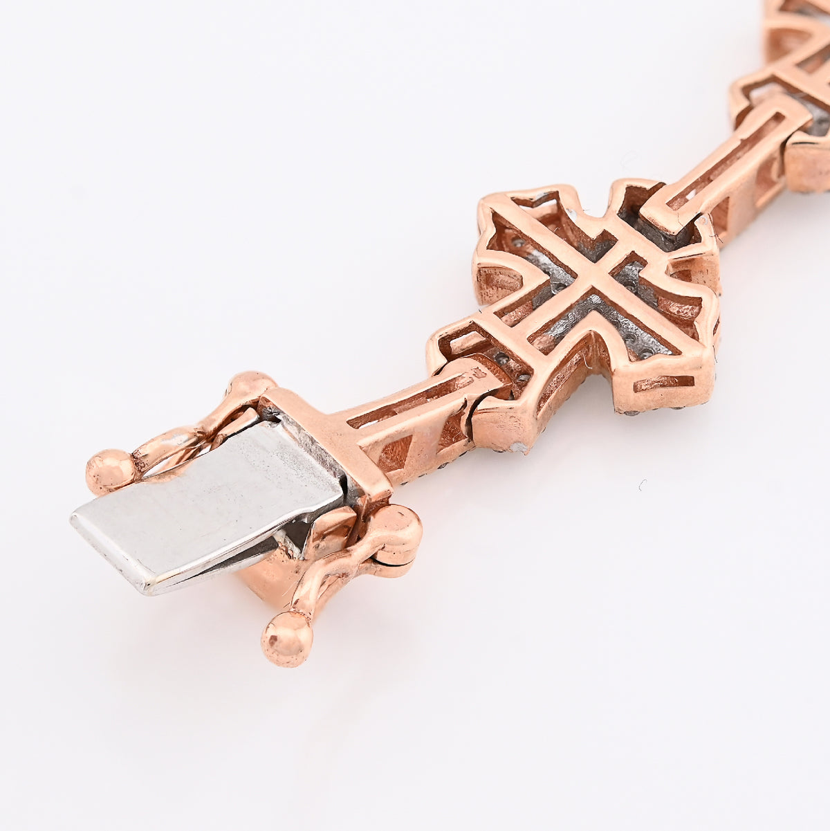 10K Rose Gold 3.30CT Natural Diamond 8" Cross Link 8" Bracelet Men Women 23.3g — view 8
