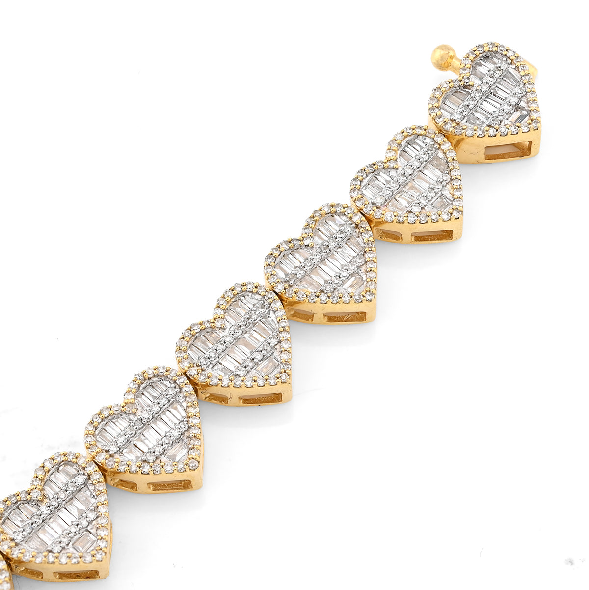 10K Yellow Gold 2.59 Ct Natural Diamond Heart Shape 7.5MM Tennis Bracelet 7" Men Women 14.4g — view 4