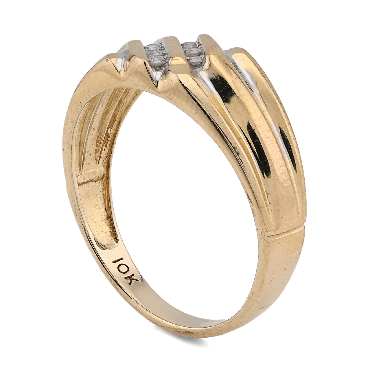 10K Yellow Gold 0.25CT Three Natural Diamond Diagonal Row Men Ring — view 5