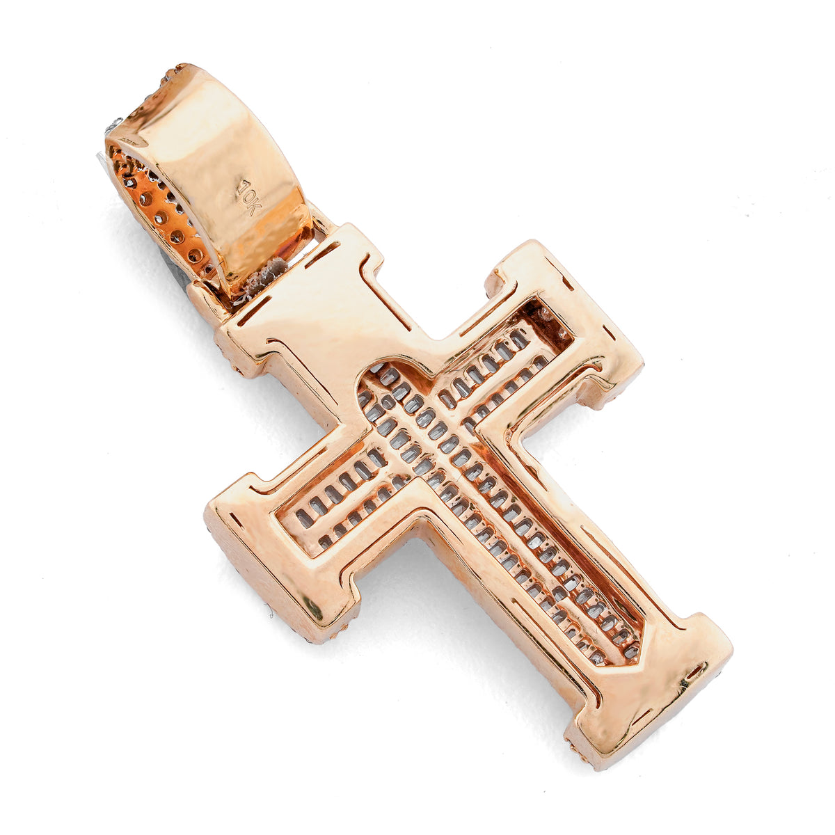 Cross Charm Baguette/ Round 1.55ct Natural Diamond 10K Gold Men Women Pendant