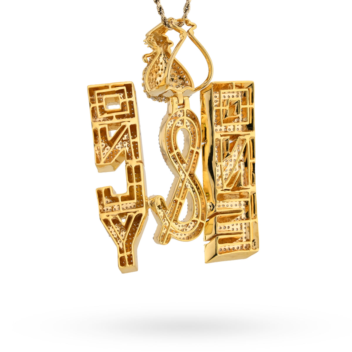 10K Yellow Gold "ONE & ONLY" Money Bag Custom Pendant 8CT Natural Diamond Men Charm — view 8