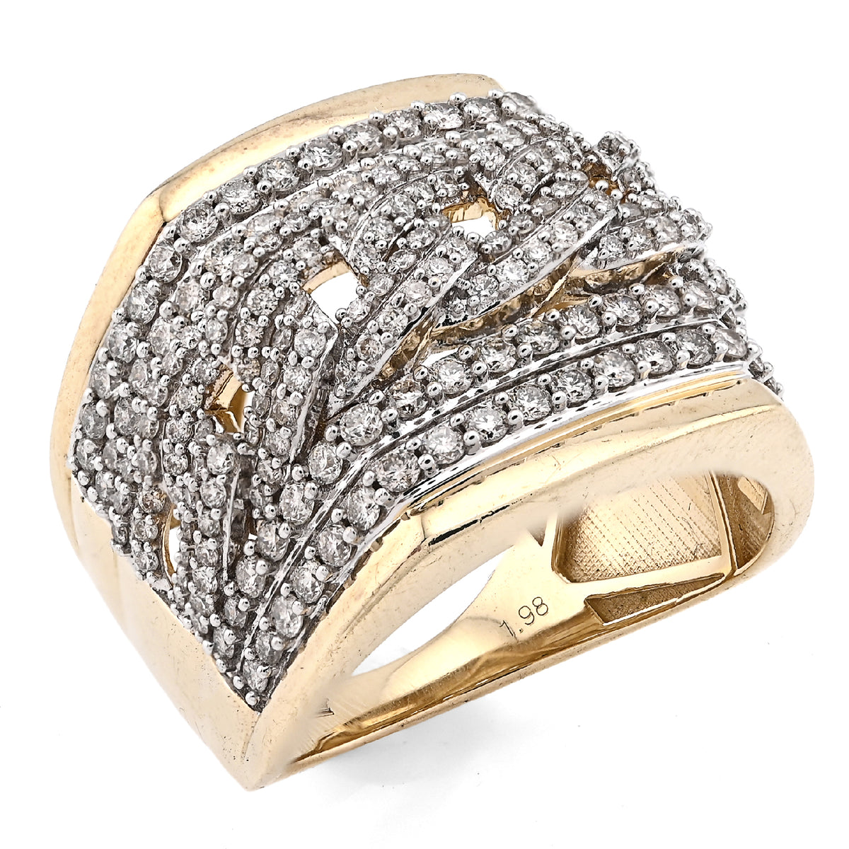 10K Yellow Gold Cuban Link 4 Row Men 1.98CT Natural Diamond Pinky Ring — view 5