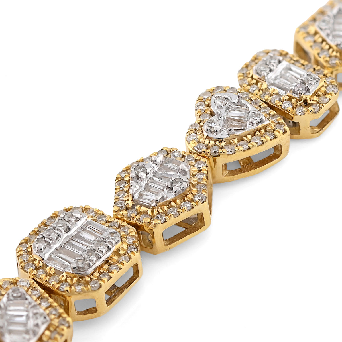10K yellow Gold 2.33CT Natural Diamond Round/baguette Designer Bracelet 7.5MM Men Women 7"  — view 3