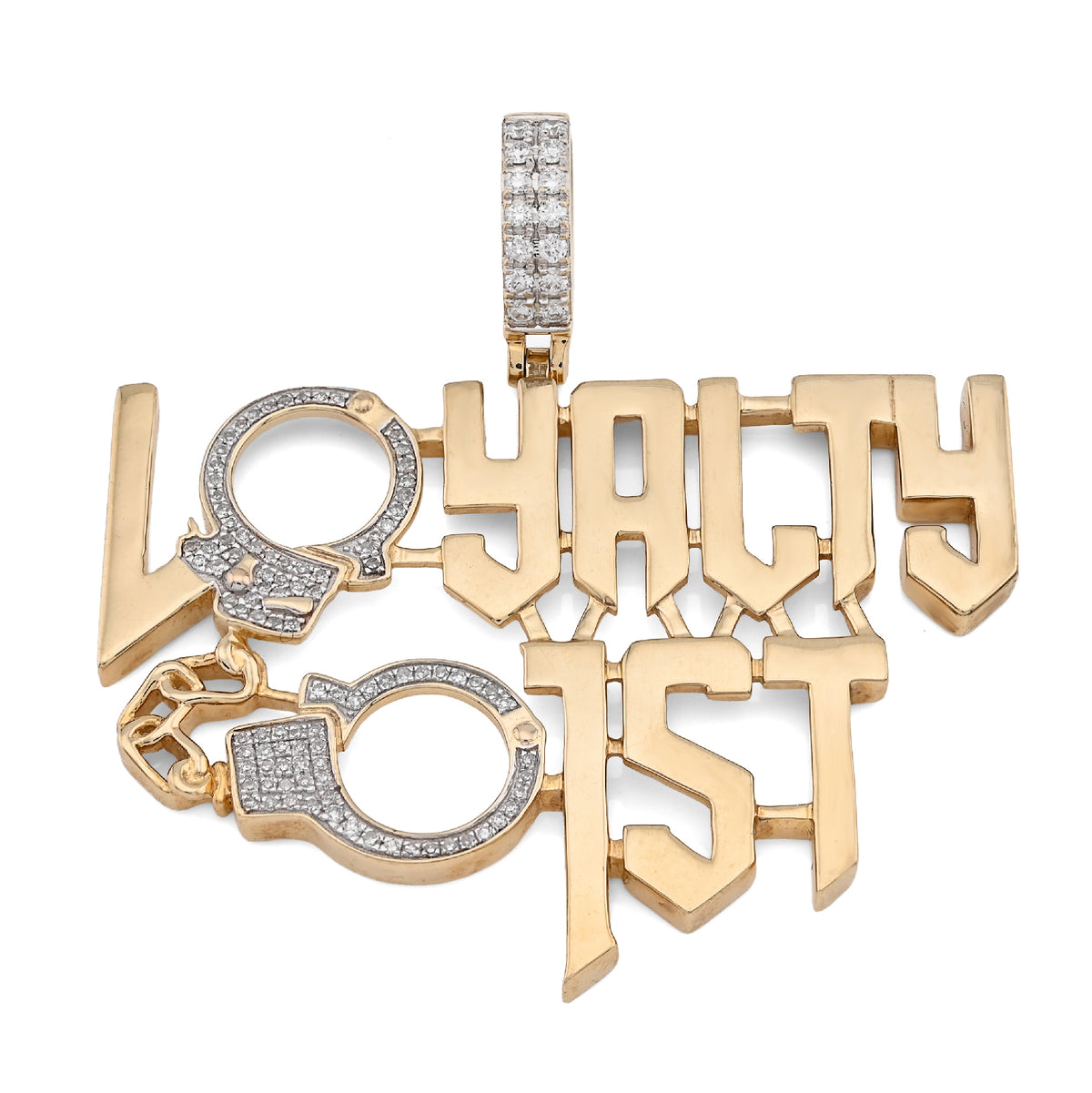 10K Yellow Gold 1Ct Natural Round Diamond "Loyalty First" Men Custom Charm 2" Pendant — view 9