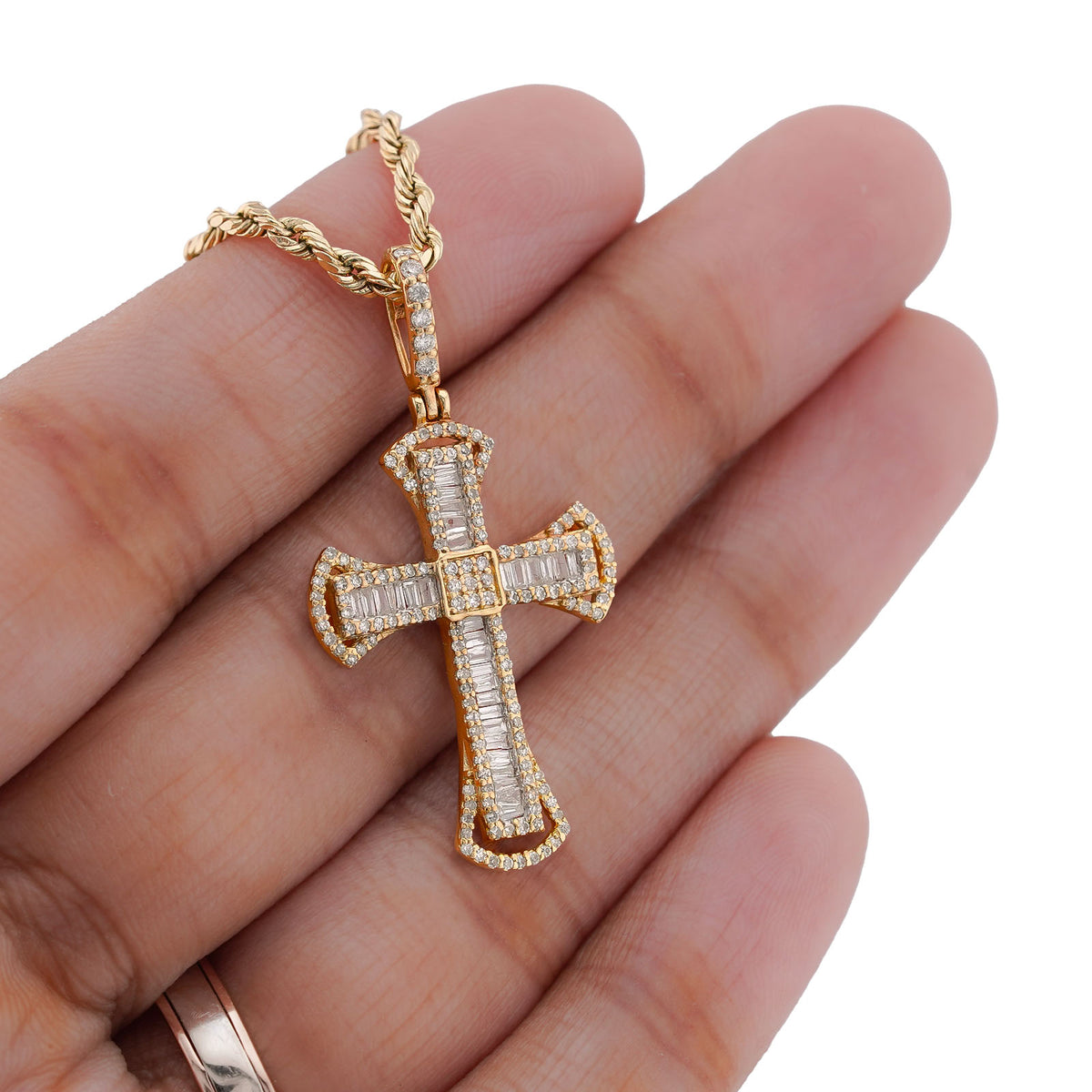 10K Yellow Gold 0.55CT Natural Diamond Small Cross Pendant Men Women Charm — view 6