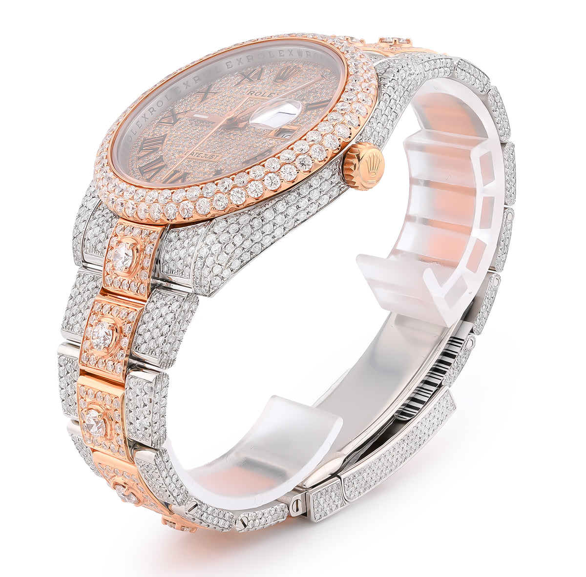 41MM Rolex DJ 20.5CT Natural Diamond 10 Pointers 2 Tone Rose & White Bussdown Roman Numeral Oyster Band Watch — view 2