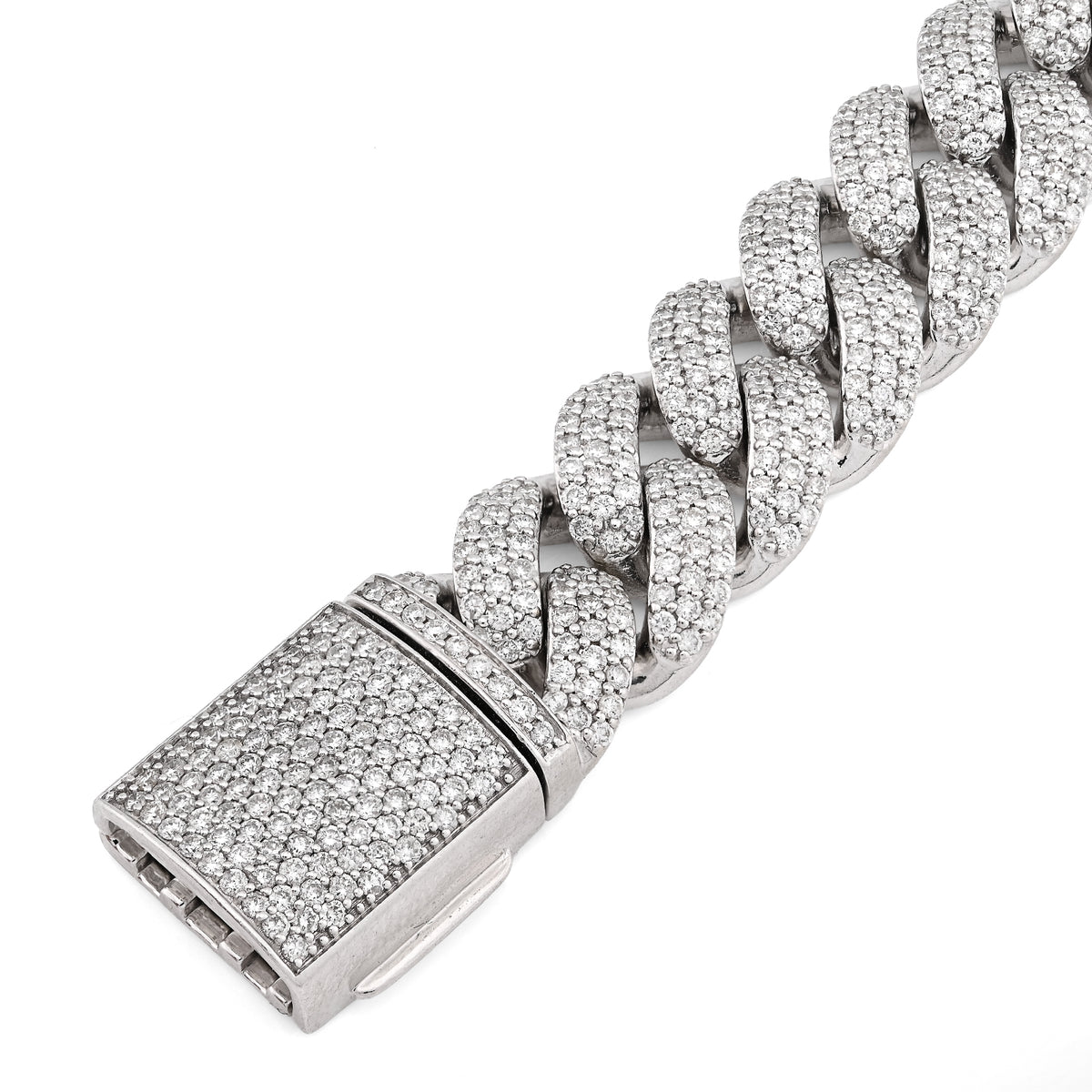 10K White Gold 10.31CT 100g Natural Diamond 14MM Cuban Link Bracelet Men 8" — view 2