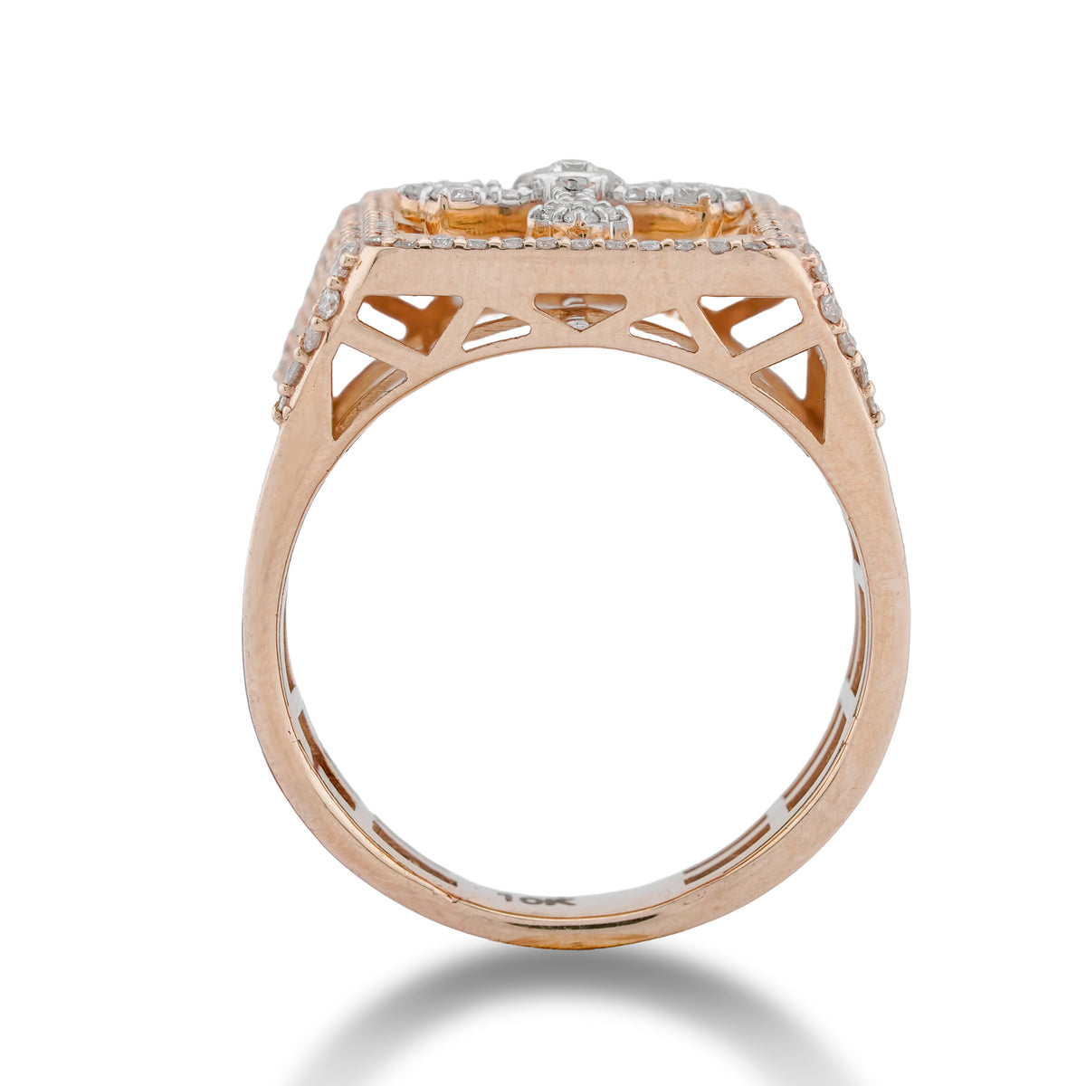 Cross Rectangular Ring 1.65CT Natural Diamond 10K Yellow Gold Men Ring