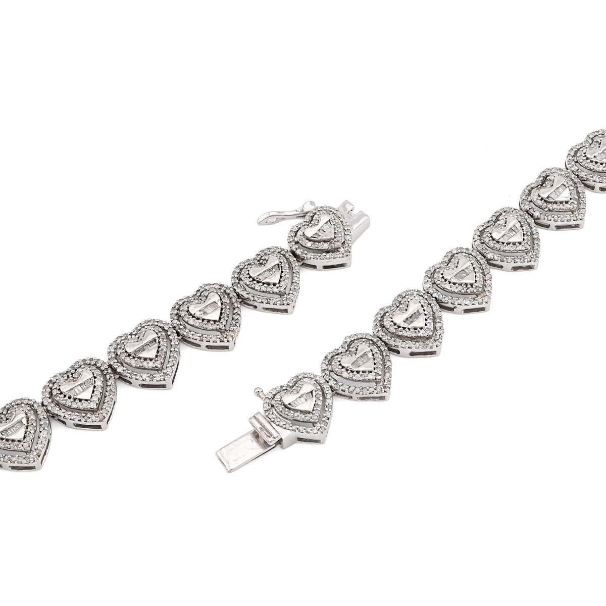 925 SS 6 CT Natural Diamond Heart Shape link Necklace Women Chain — view 9