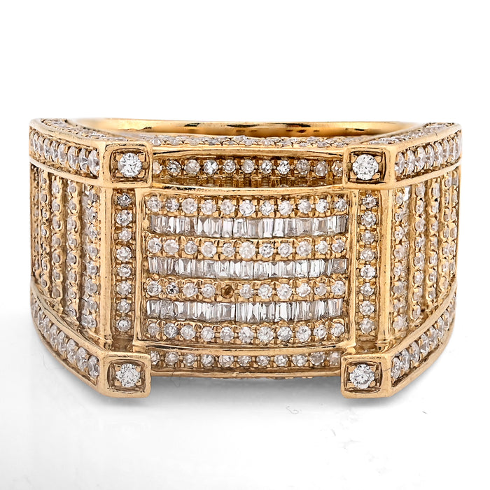10K Yellow Gold 2.06CT Natural Diamond 3 Row Baguette Side Iced Men Pinky Ring — view 1