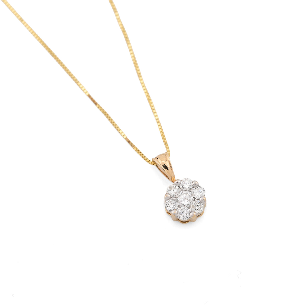 10K yellow Gold 0.75 CT Natural Diamond Flower Cluster Pendant Box Chain Set — view 5