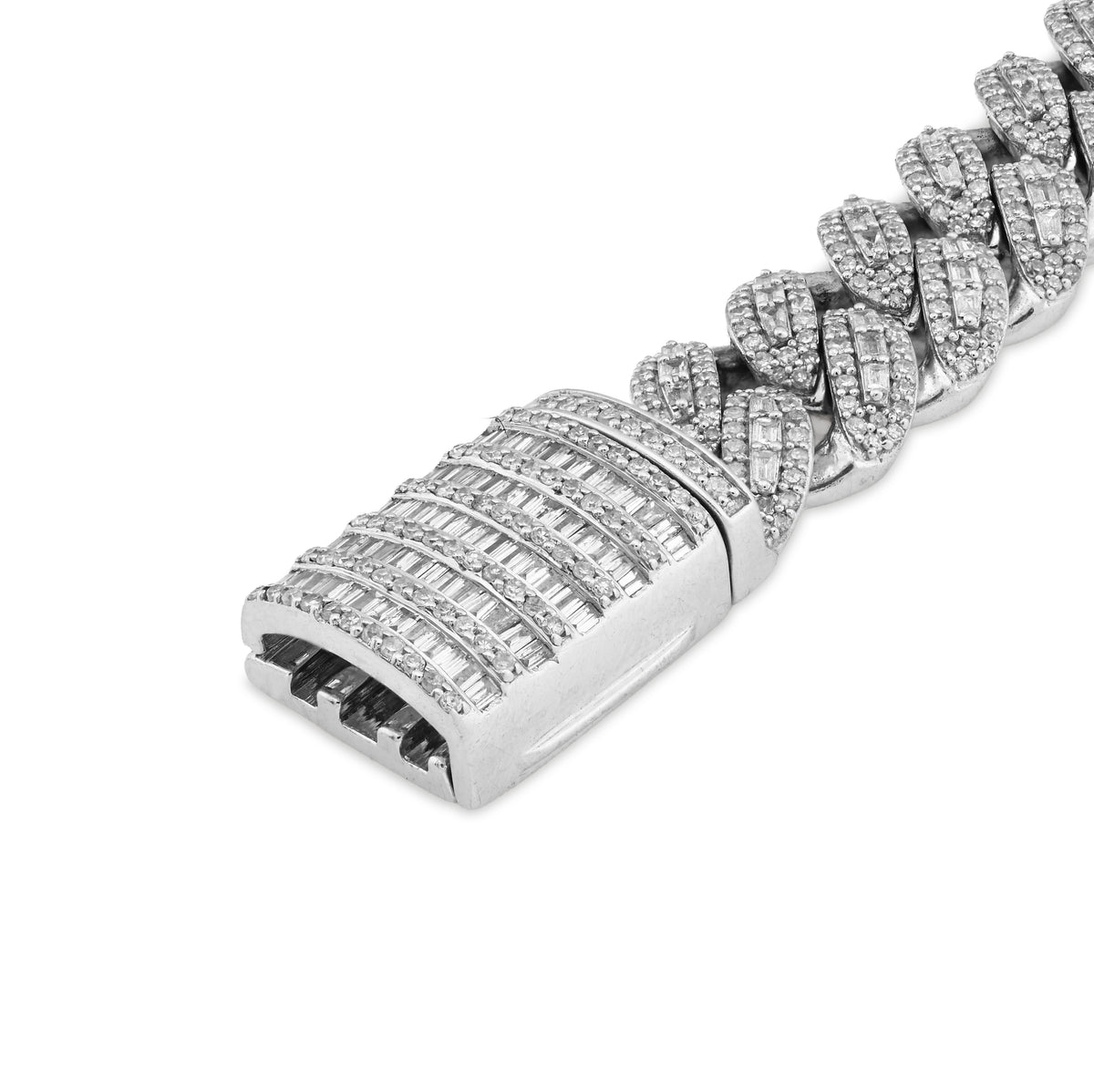 10K White Gold 7.5CT Natural Diamond Round/Baguette 8MM Cuban Link Bracelet 8" 48.8g — view 2