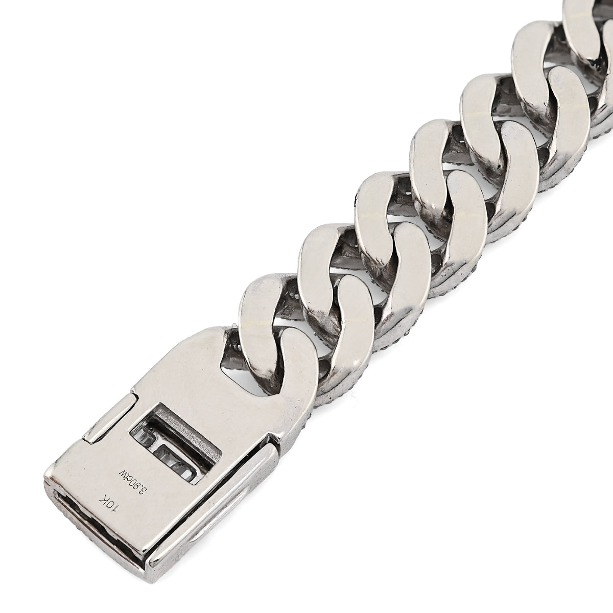 10K White Gold 3.90CT Natural Diamond Round/Baguette 8.5MM Cuban Link Bracelet Men 7.5" — view 5