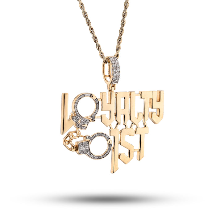 10K Yellow Gold 1Ct Natural Round Diamond "Loyalty First" Men Custom Charm 2" Pendant — view 1