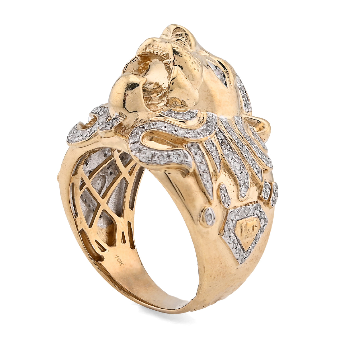 10K Yellow Gold 0.75CT Natural Diamond RoaRing Lion Head Men Pinky Ring — view 7