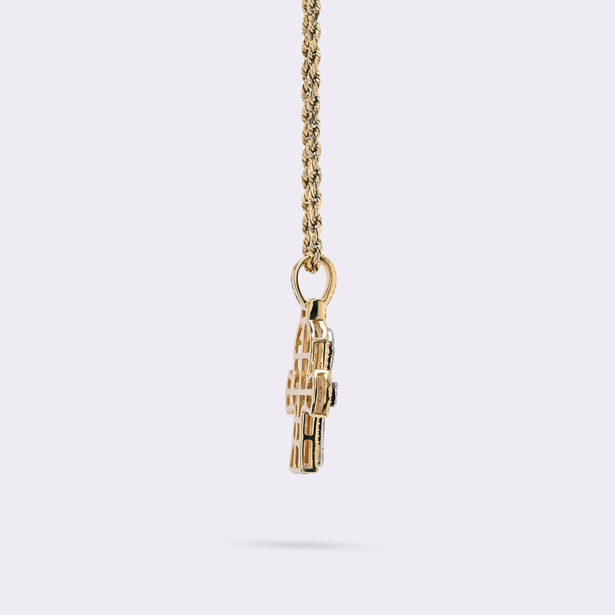 10K Yellow & White Gold 2 Tone 0.88CT Natural Diamond Egyptian Cross Pendant 1.4" Men Women Charm — view 5
