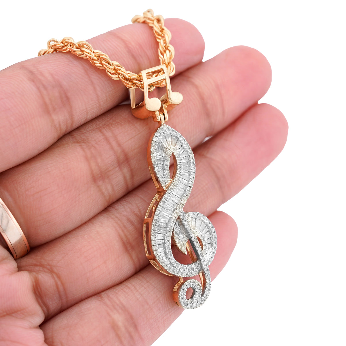 Music Note Pendant 0.9ct Natural Diamond 10K Gold Men Women Charm