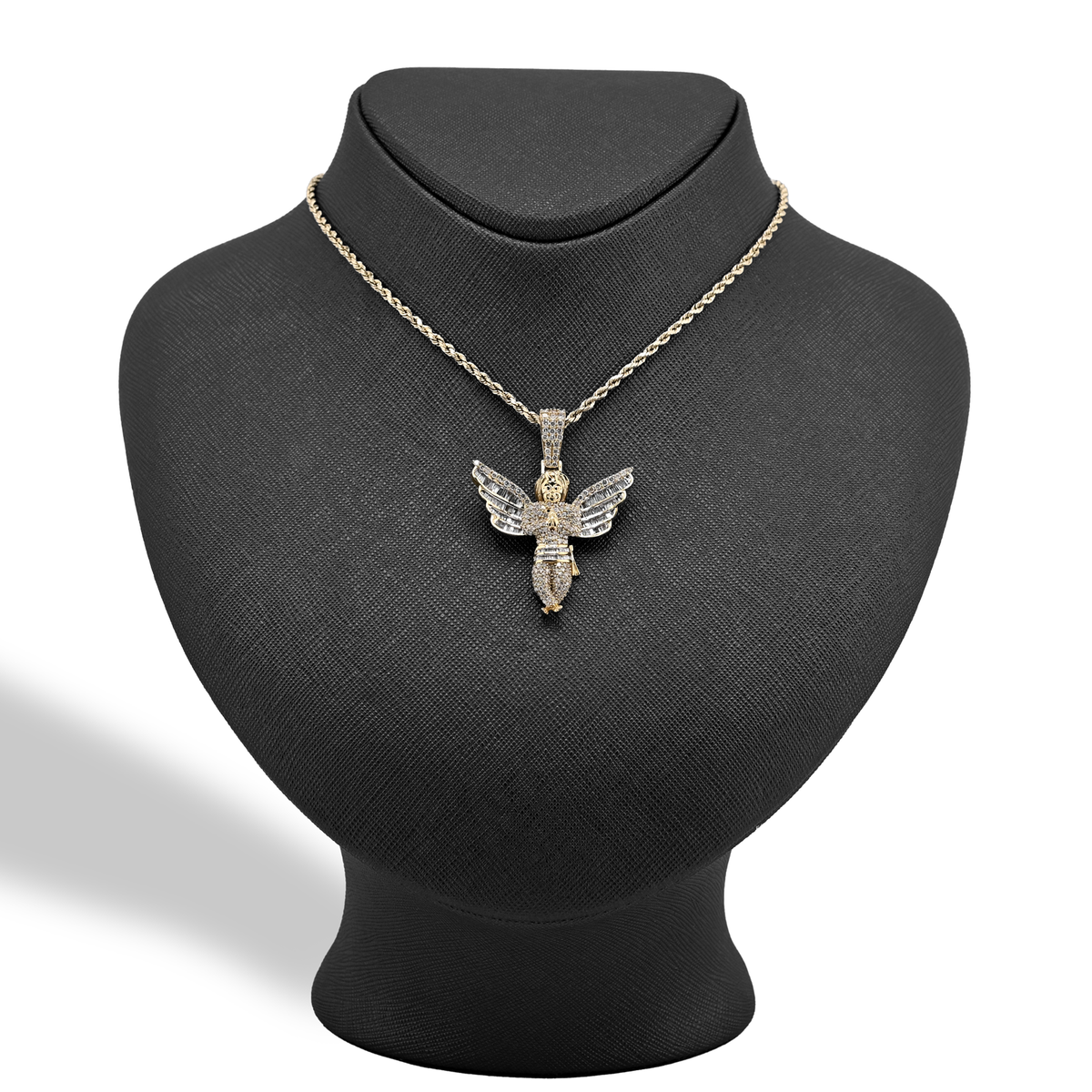 10K Yellow Gold 2.10 Natural Diamond Angel Charm Religious Pendant — view 6