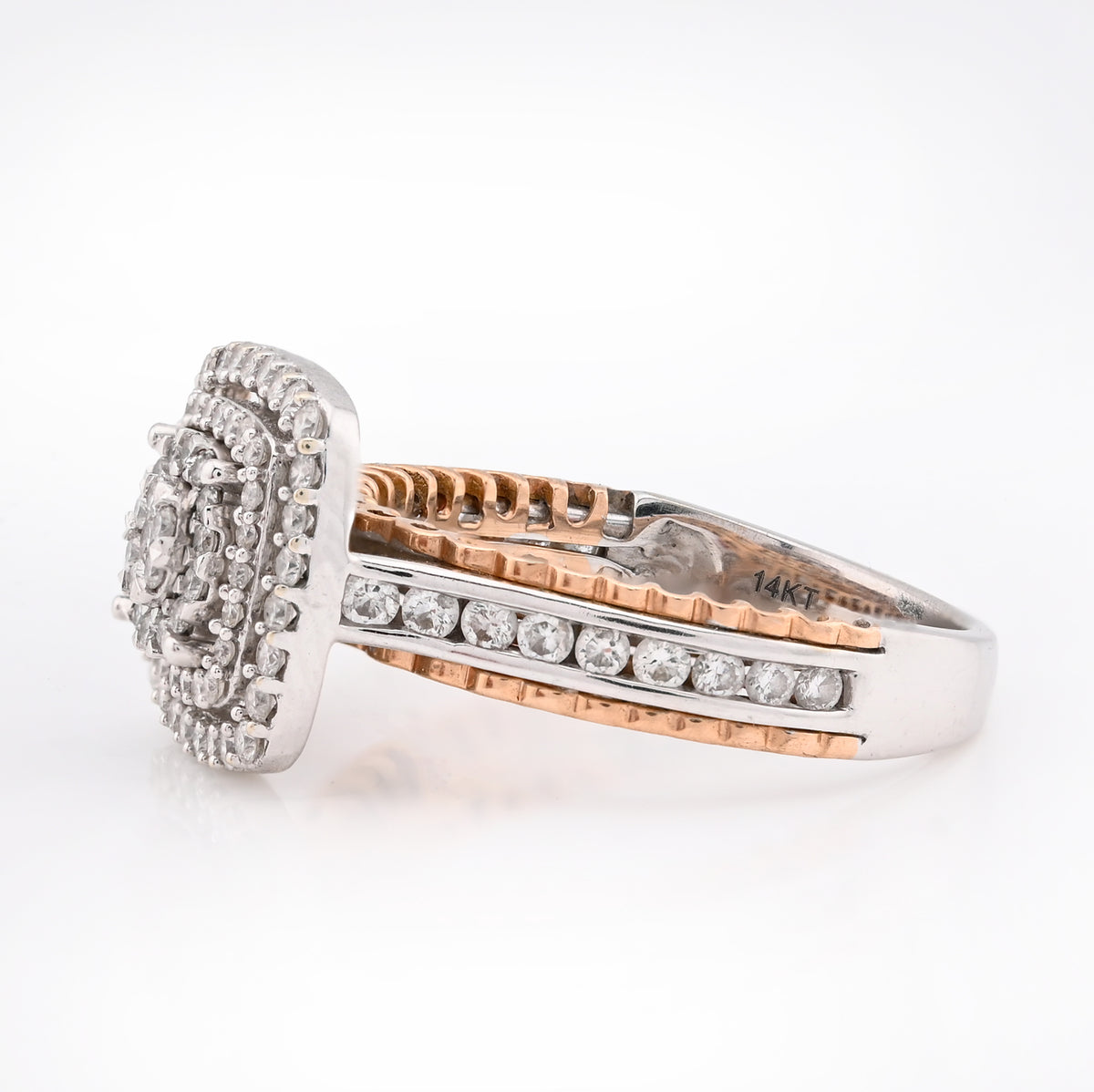 14K Rose/White Gold 2.65CT Natural Diamond Square Shape Cluster Flower Women RIng — view 2