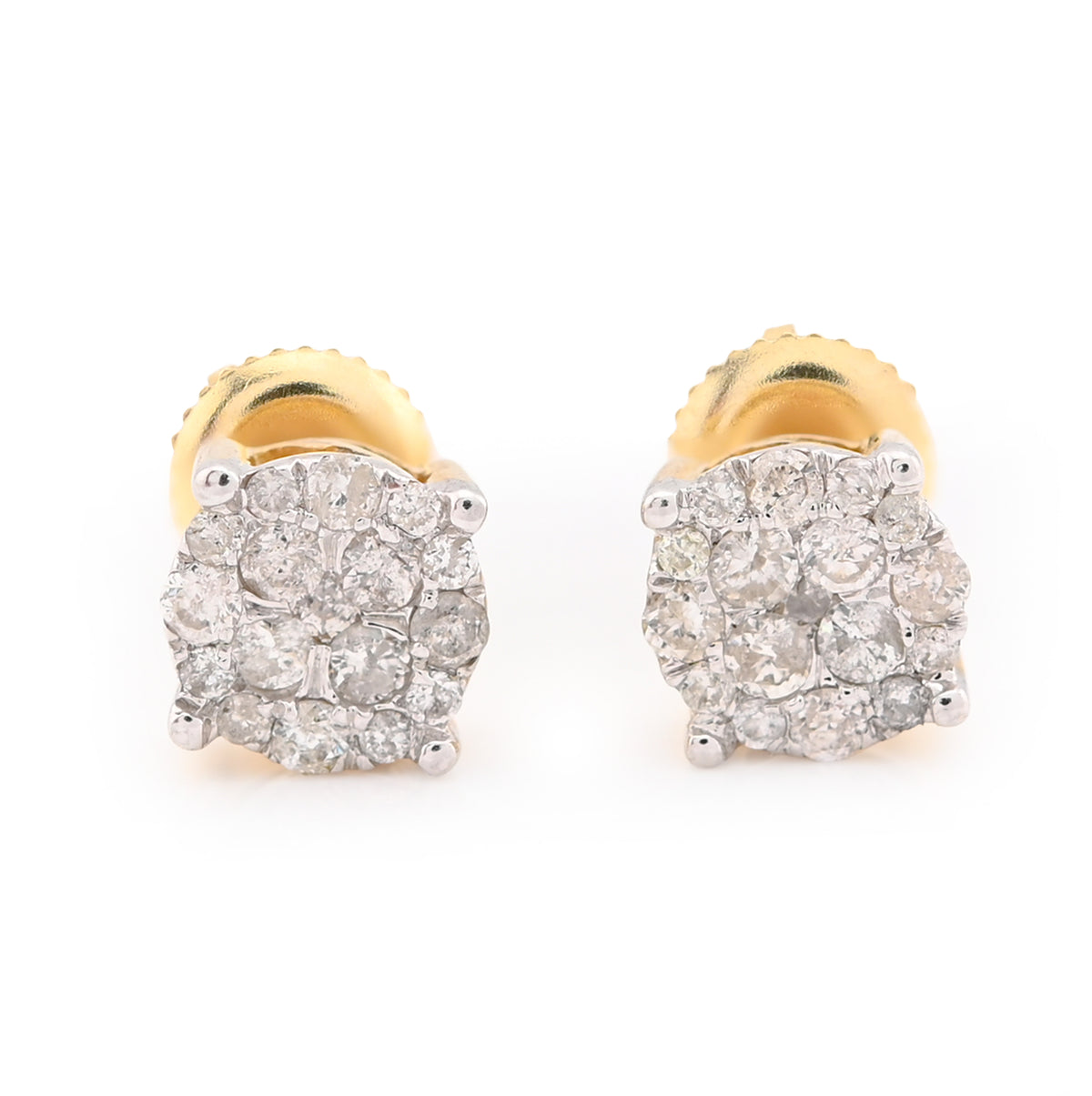 10K Yellow Gold 0.53CT Natural Diamond Flower Cluster Men Earrings Women Studs — view 1