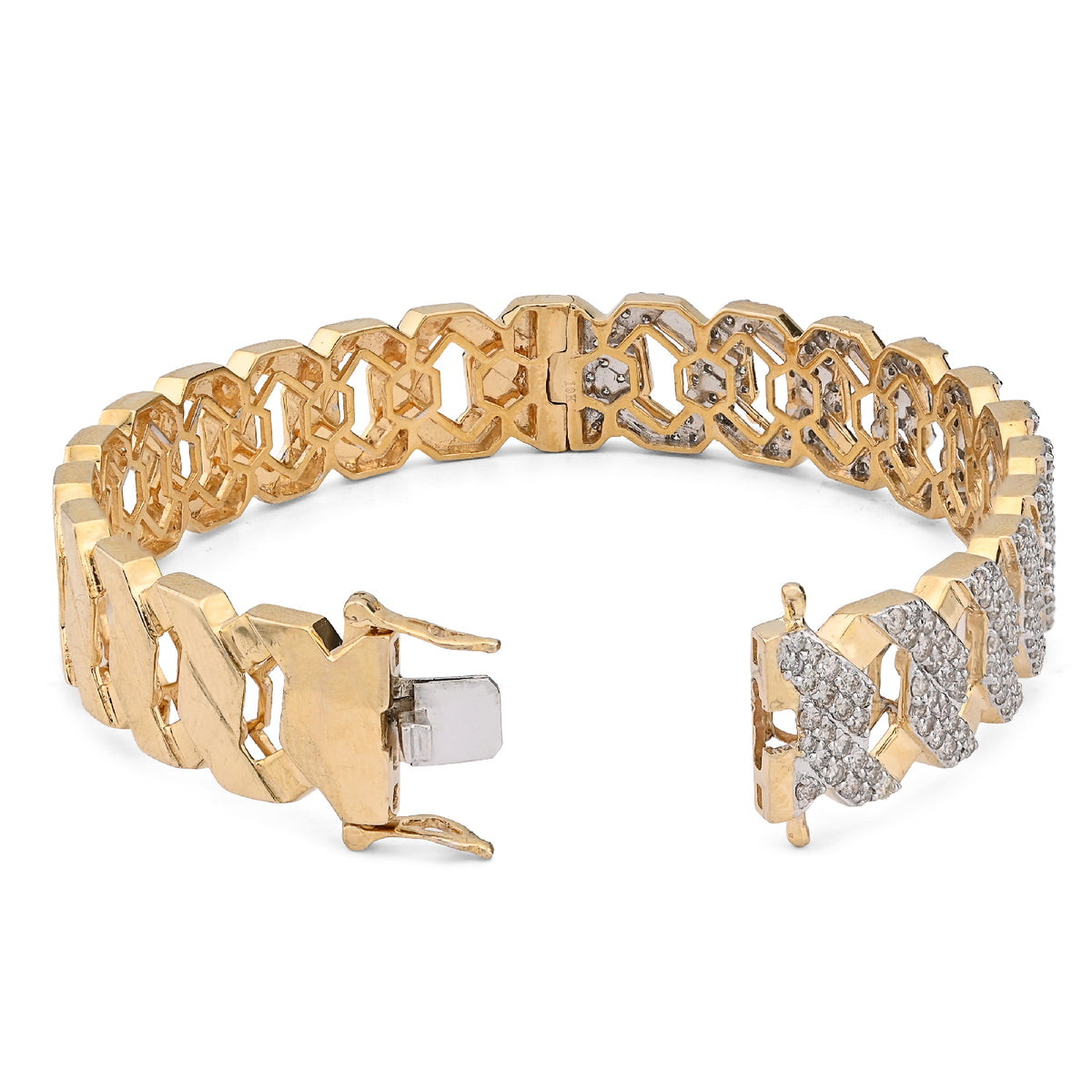 10K Yellow Gold 3.5CT Natural Diamond 2 Row Cuban Link Bangle Men 13MM Bracelet — view 2