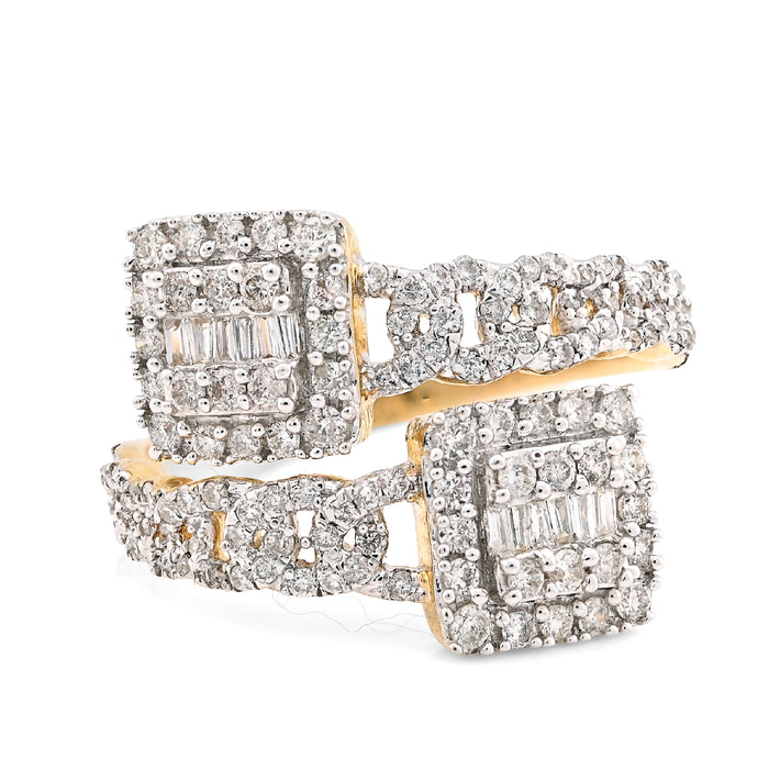 10K Yellow Gold 0.75CT Natural Diamond Split Shank Round/Baguette Twin Square Women Ring — view 1