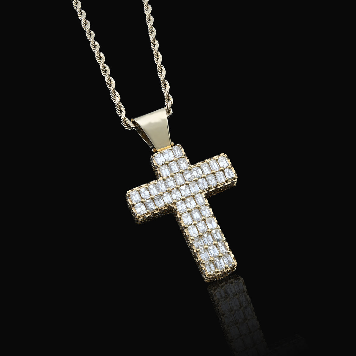 10K Yellow Gold 3.5 CT Natural Diamond Emeralds Religious Cross Pendant Men 12.3 g Charm 43.4 MM — view 7