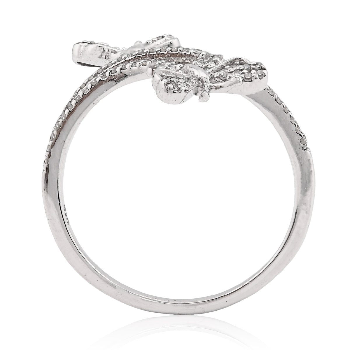 925 SS 0.23CT Natural Diamond Split Shank Butterfly Ring Women Band  — view 6