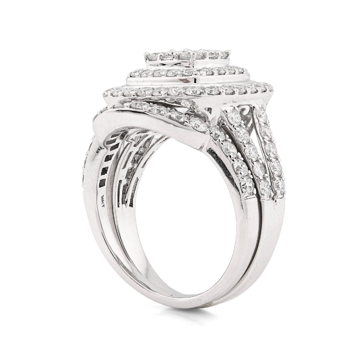 14K White Gold 1.98CT Natural Diamond Round/Baguette Big Square Women Ring Wedding Band — view 5