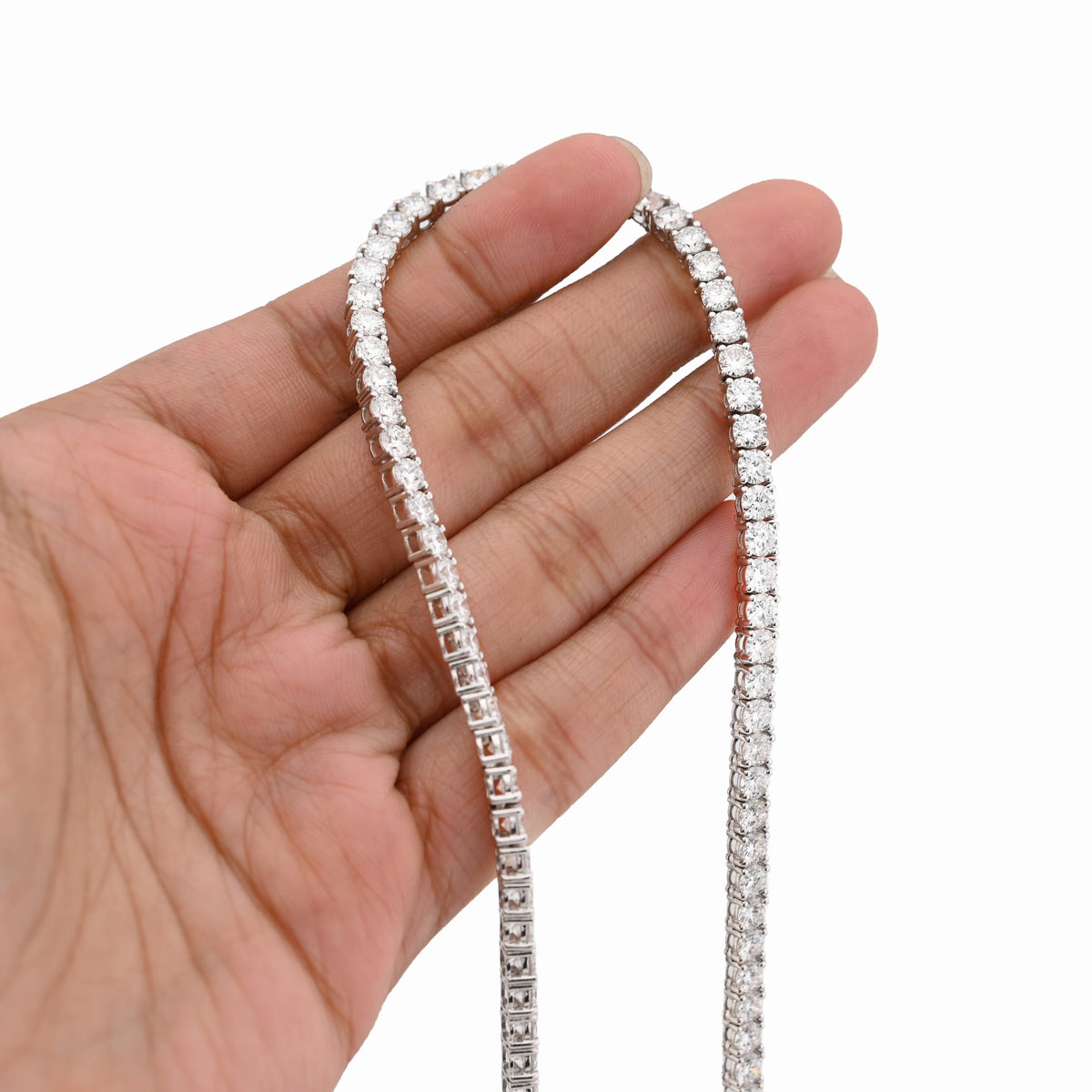 10K White Gold 29.32CT Lab Diamond Pointer Chain 22" Tennis Chain 4MM Men Women 31.5g — view 9